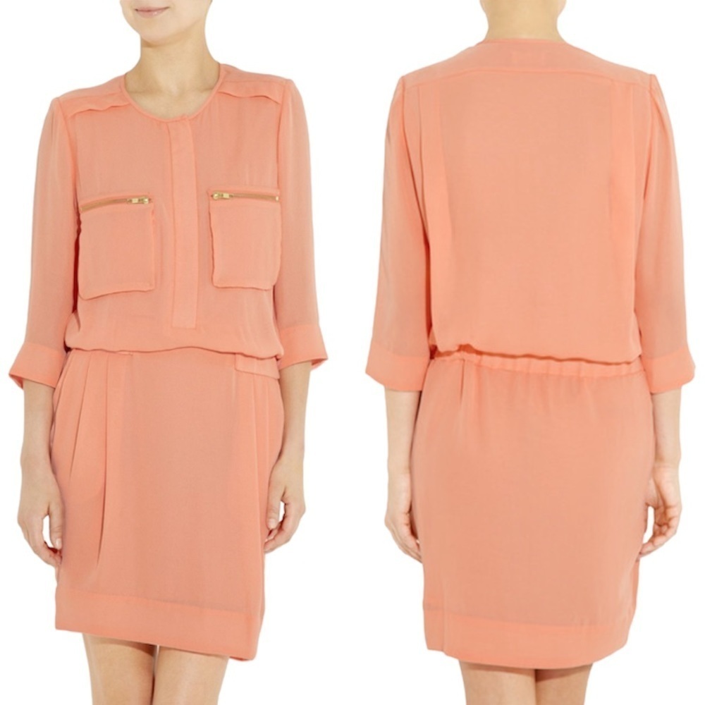 By Malene Birger Peach  Crepe Maryam Dress gold zipper pockets elastic waistband
